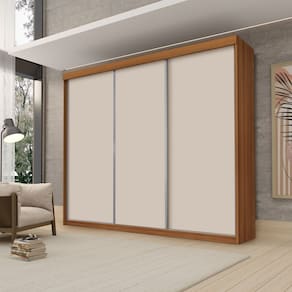 Guarda Roupa Casal Luxo Florença 100% Mdf c/ 3 Portas de Correr 5 Gavetas -Trilhos em Alumínio - Luapa - Carvalho/Off