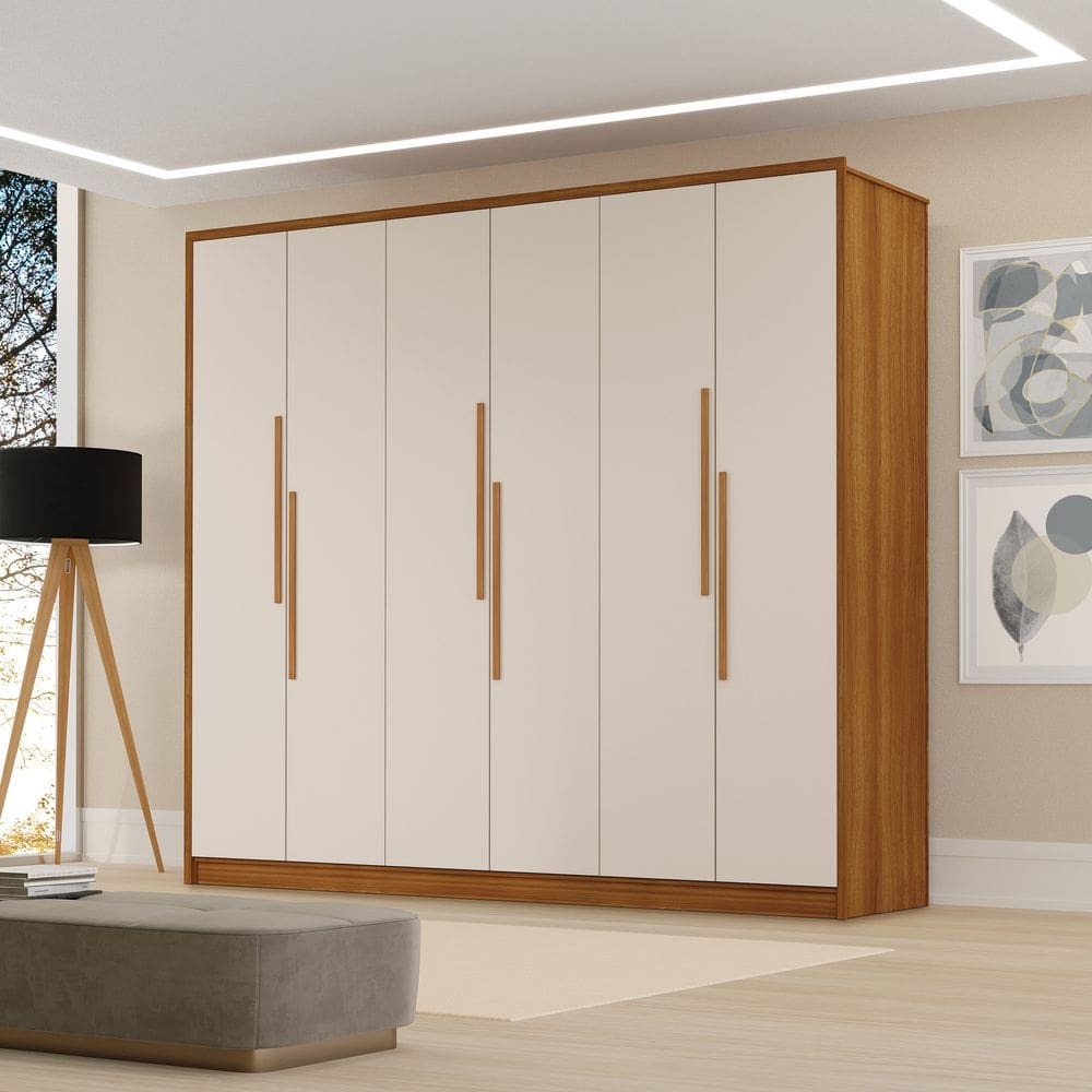 Guarda Roupa Casal Moderno Cordoba 100% Mdf c/ 6 Portas Corrediças Telescópicas - Luapa - Carvalho New/Off