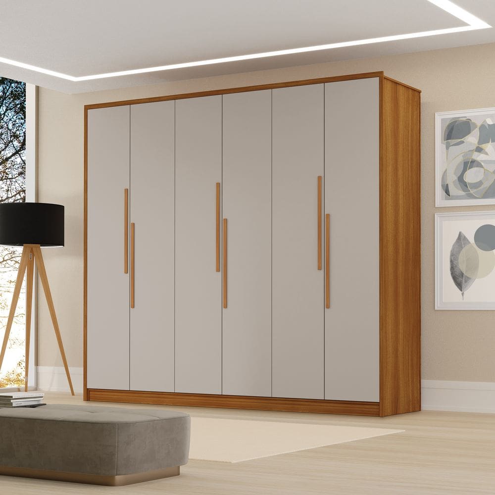 Guarda Roupa Casal Moderno Cordoba 100% Mdf c/ 6 Portas Corrediças Telescópicas - Luapa - Carvalho New/Mani