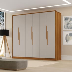 Guarda Roupa Casal Moderno Cordoba 100% Mdf c/ 6 Portas Corrediças Telescópicas - Luapa - Carvalho New/Mani