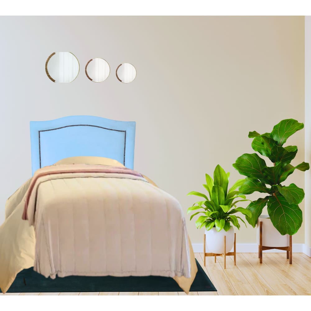 Cabeceira Solteiro Línea Lux Corino Azul com Tachas Fumê