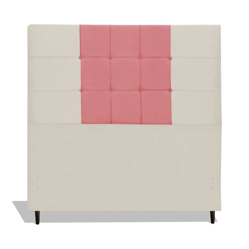 Cabeceira Estofada Box Casal King Size Encosto Para Cama Barcelona 195x126 CM Composê Bege/ Rosa