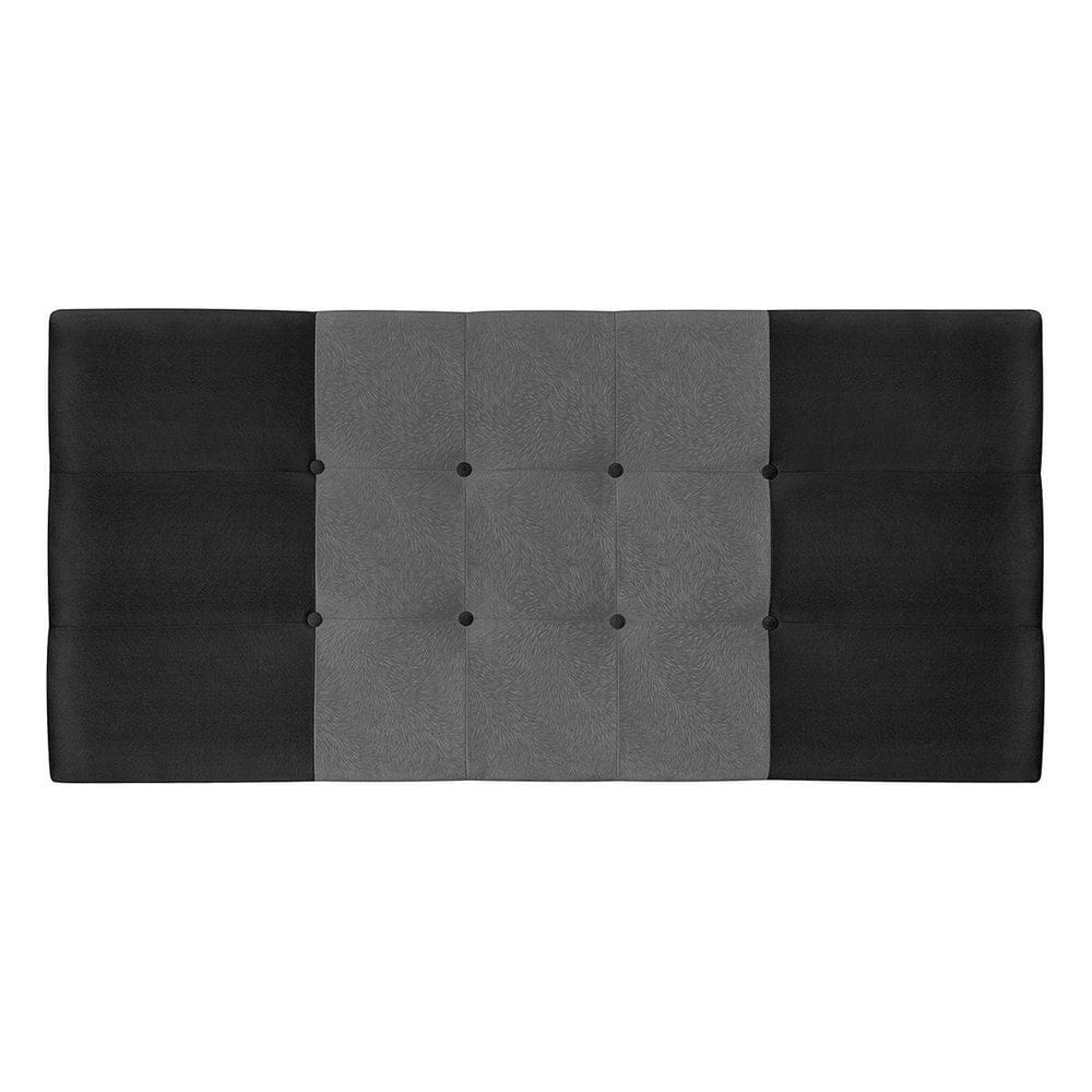Painel Estofado Nina 144 cm Para Cama Box Quarto Casal Suede Preto/Cinza