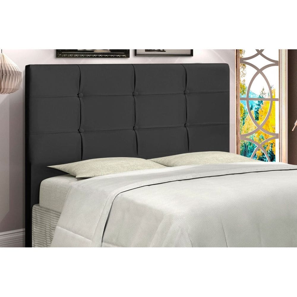 Cabeceira Style Estofada Com Botão de Tecido para Cama Box Solteiro 94Cm Preto 