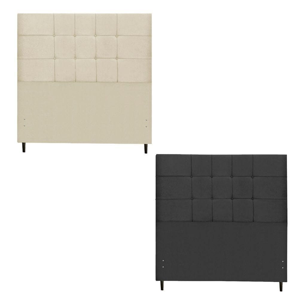 Kit Cabeceira Barcelona Estofada Casal 144Cm New Foam Botão Tecido + Cabeceira Barcelona Solteiro 94Cm Preto