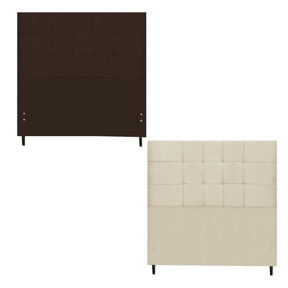 Kit Cabeceira Barcelona Estofada Casal 144Cm New Foam Botão Tecido + Cabeceira Maveric Solteiro 94Cm Marrom 