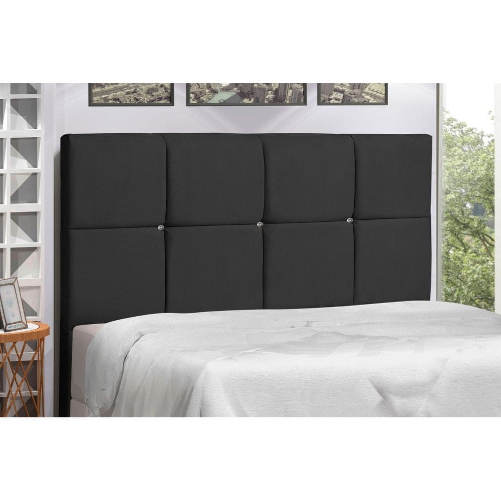 Cabeceira Paris Estofada Com Botão de Strass para Cama Box Solteiro 94Cm Preto -
