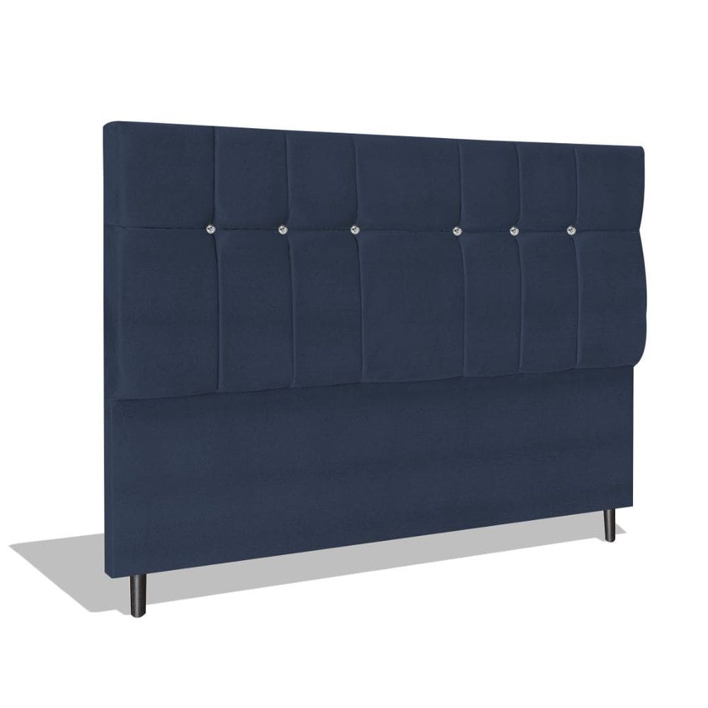 Cabeceira Estofada Box Casal Queen Size Encosto Para Cama Opala 164x126 CM Azul Marinho
