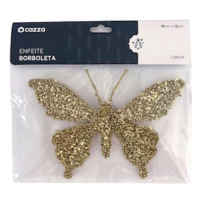 Enfeite Borboleta 16cm Cazza Dourado