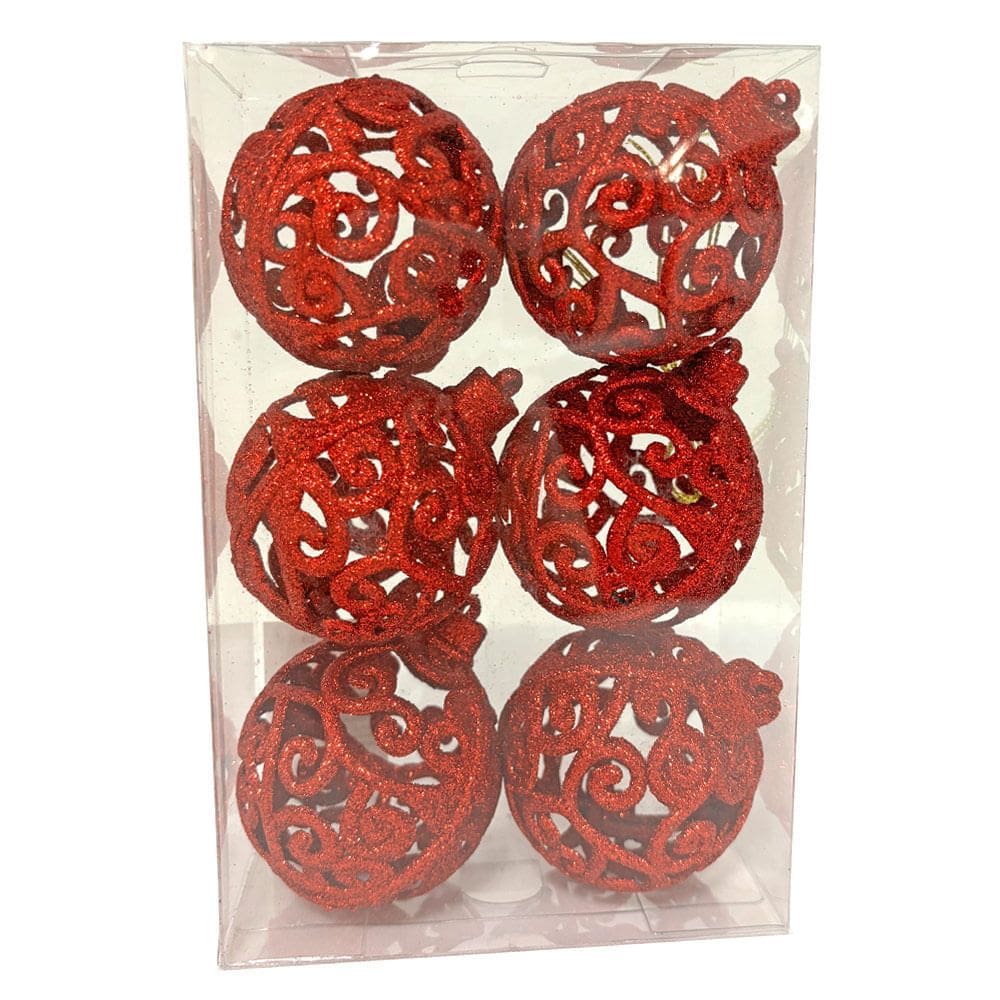 Kit Bola de Natal 6cm com 6 Unidades Cazza Vermelha