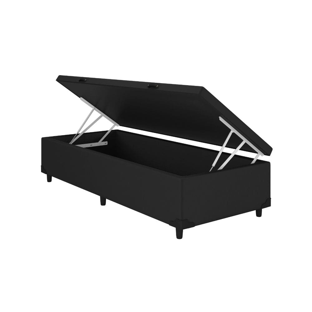 Baú Solteiro Suede Preto 88x188 Blindado