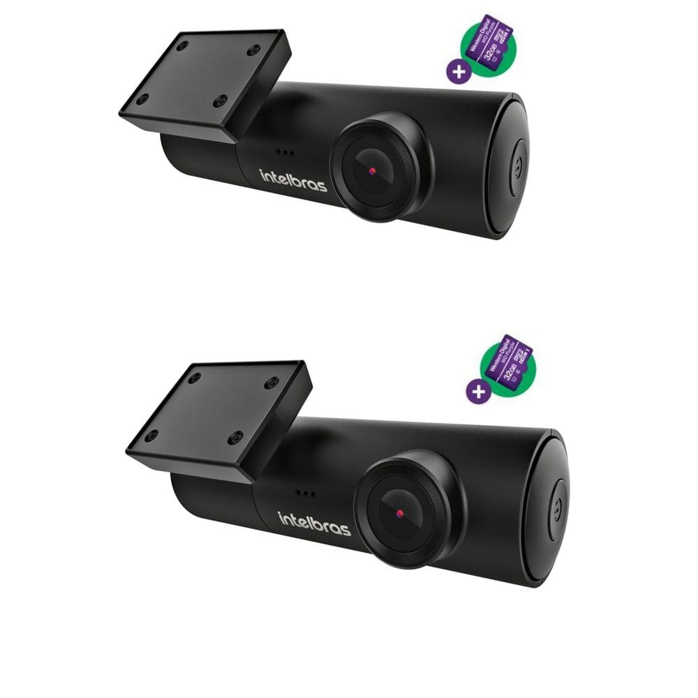 Kit 2 Câmeras Veiculares Smart Full HD com Cartão de Memória Micro SD 32GB DC3102 Intelbras - Preta