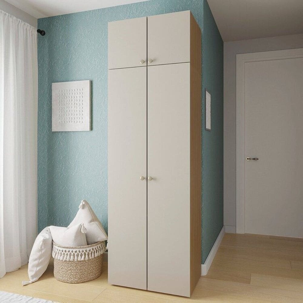 Guarda-roupa 2 Módulos 4 Portas 3 Prateleiras Frame Cabecasa madeiramadeira Acácia/Arenas