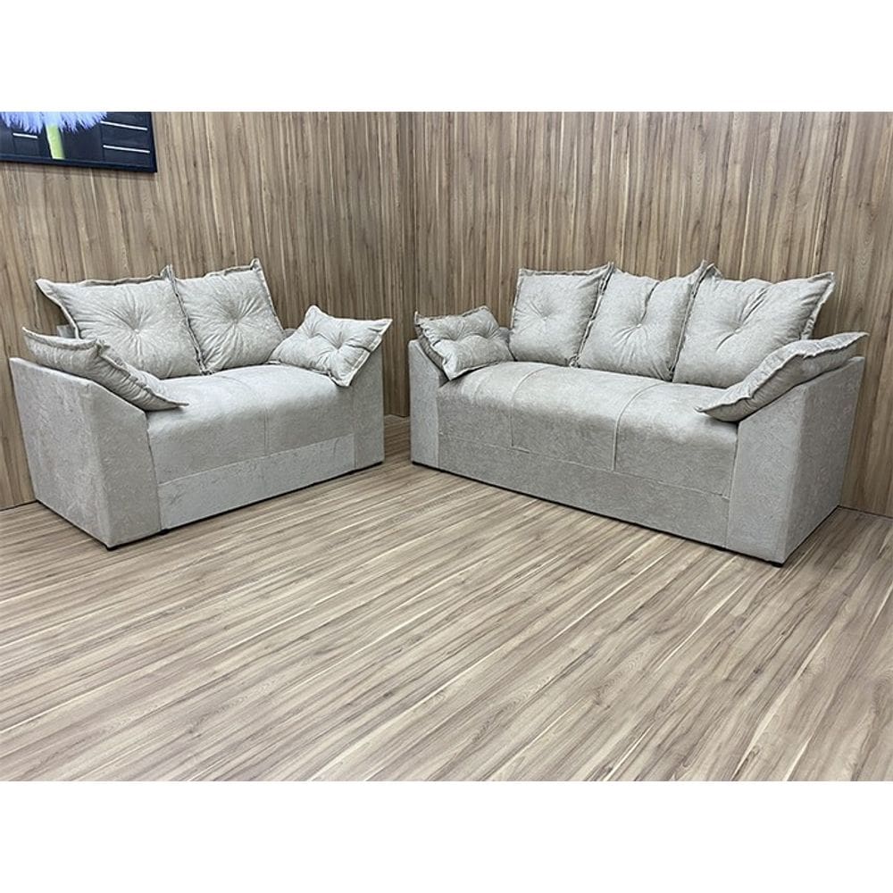Conjunto de Sofá 2 e 3 Lugares Paris Suede Cinza - AL Móveis