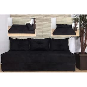 Sofanete Sofá com 3 Almofadas Multiuso Suede Preto - AL Móveis