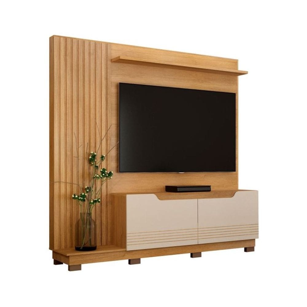 Estante Home Theater Santiago Para TV Cinamomo/Off White - Valdemóveis