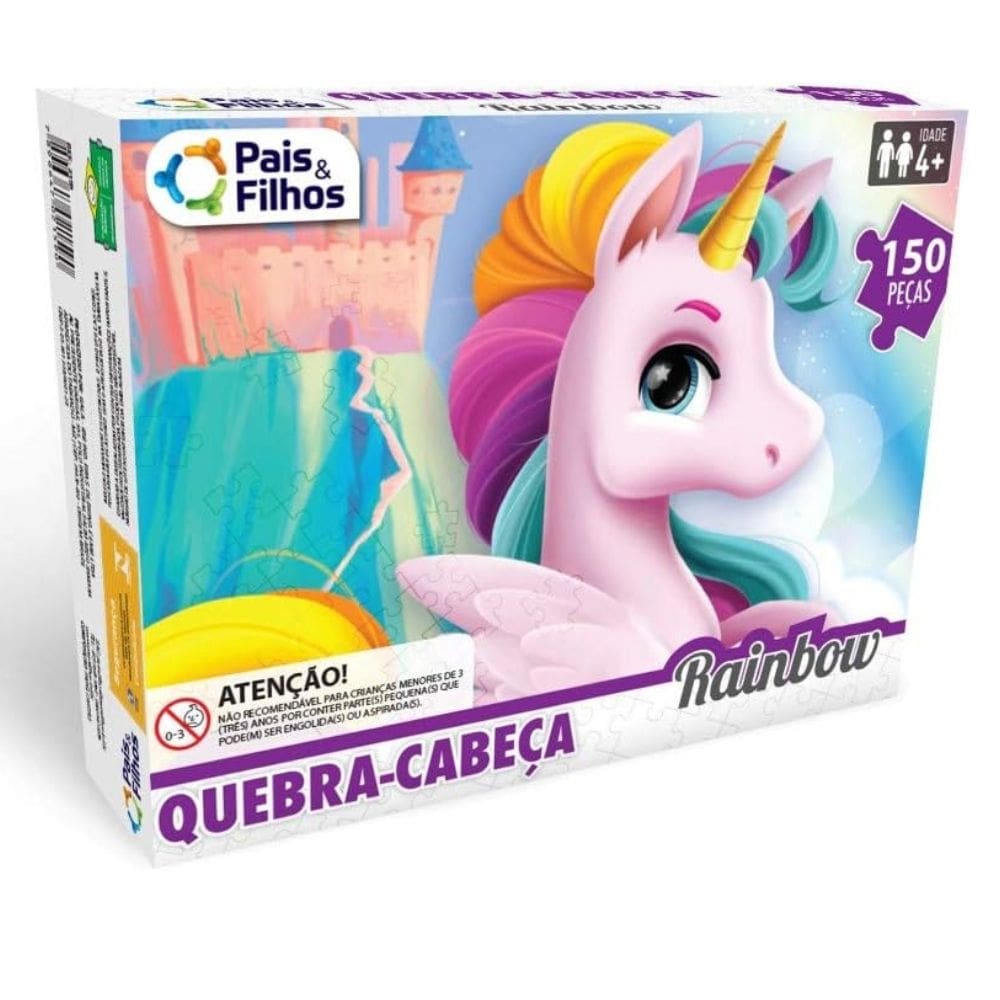 Quebra Cabeça RAINBOW 150 PC - UNICORNIOS ROSA - Pais E Filhos Quebra-Cabeça Rainbow Pais & Filhos Rosa - PANAMI