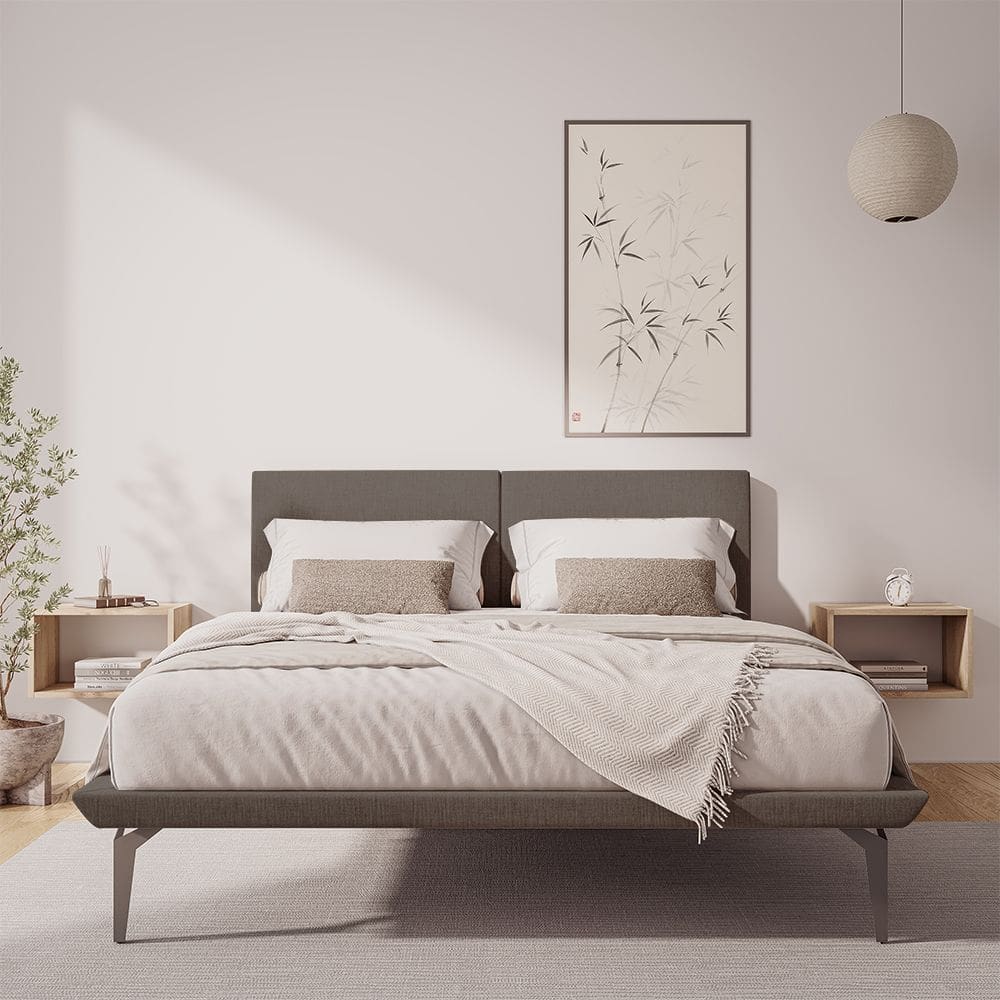 Cama Japonesa Toquio Casal com Cabeceira Almofada Linho Marrom