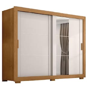 Guarda Roupas Casal Com Espelho 2 Portas De Correr 4 Gavetas Titanium Madeirado Areia Zanzini Areia/madeirado