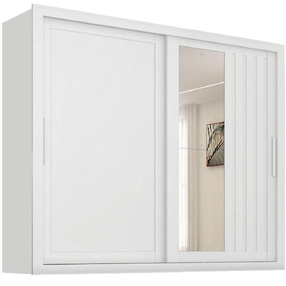 Guarda Roupas Casal Ripado Com Espelho 2 Portas De Correr 4 Gavetas Trianon Branco Zanzini Branco