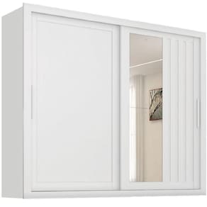 Guarda Roupas Casal Ripado Com Espelho 2 Portas De Correr 4 Gavetas Trianon Branco Zanzini Branco