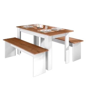 Conjunto De Mesa 2 Bancos Branco - Nature