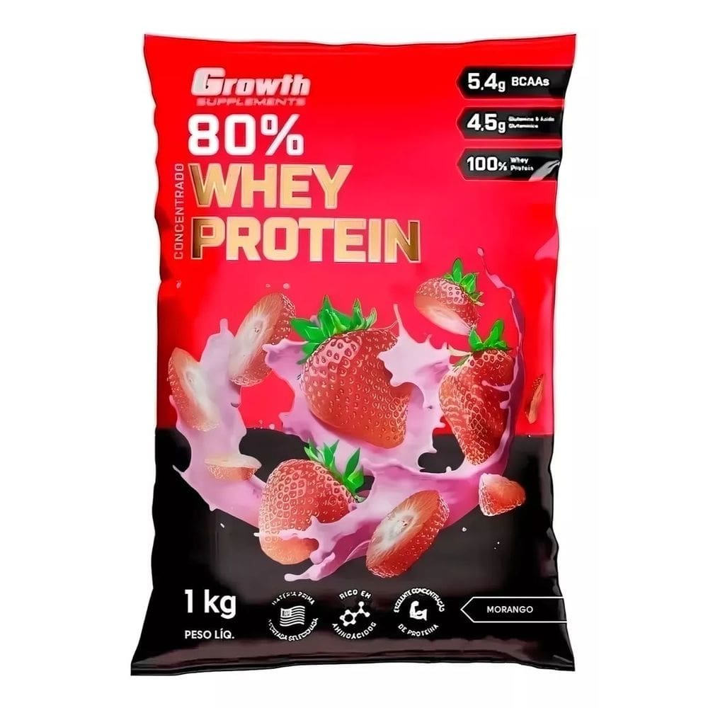 Whey Protein Concentrado 80%(1kg) -growth Supplements Morango