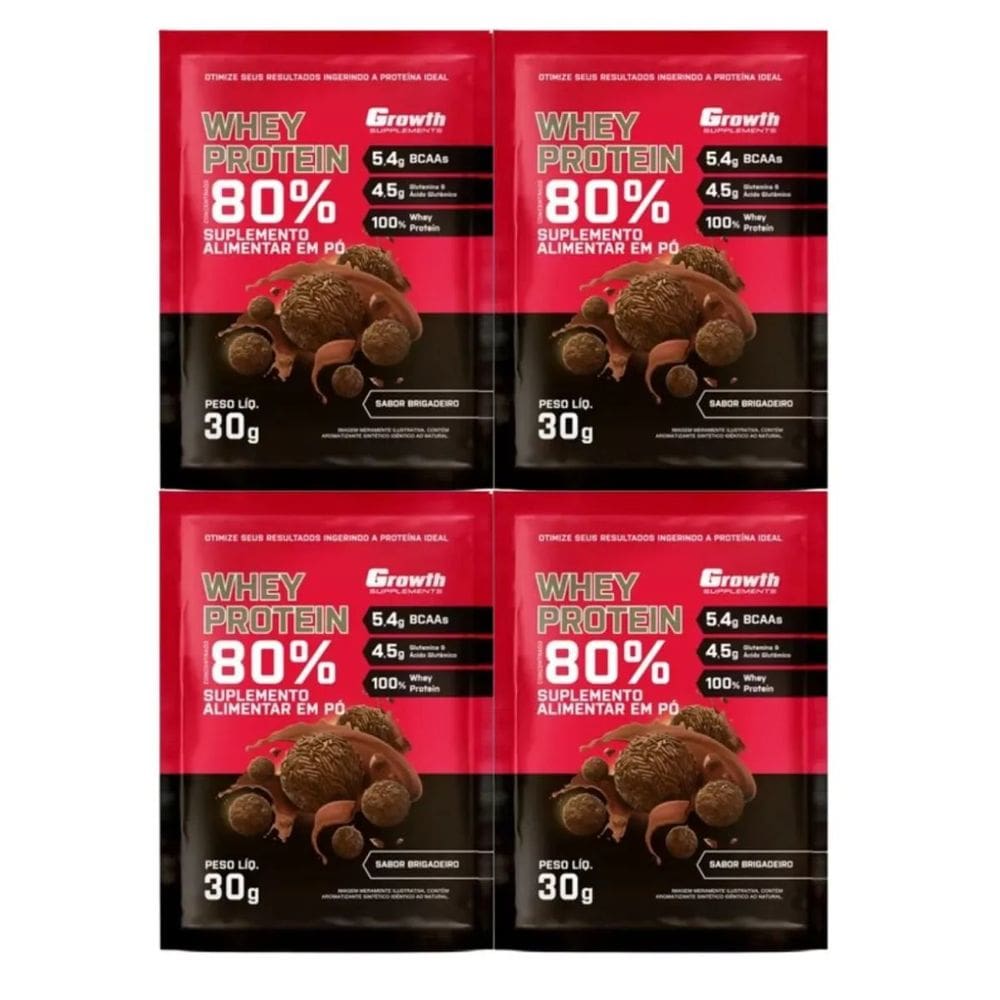 Kit com 4 Saches Whey Protein 80% 30g Growth Brigadeiro