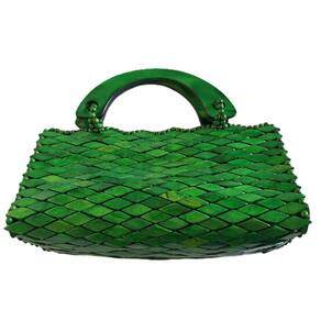 Bolsa Artesanal Madeira Verde Clara, Alça Curta, 28cm
