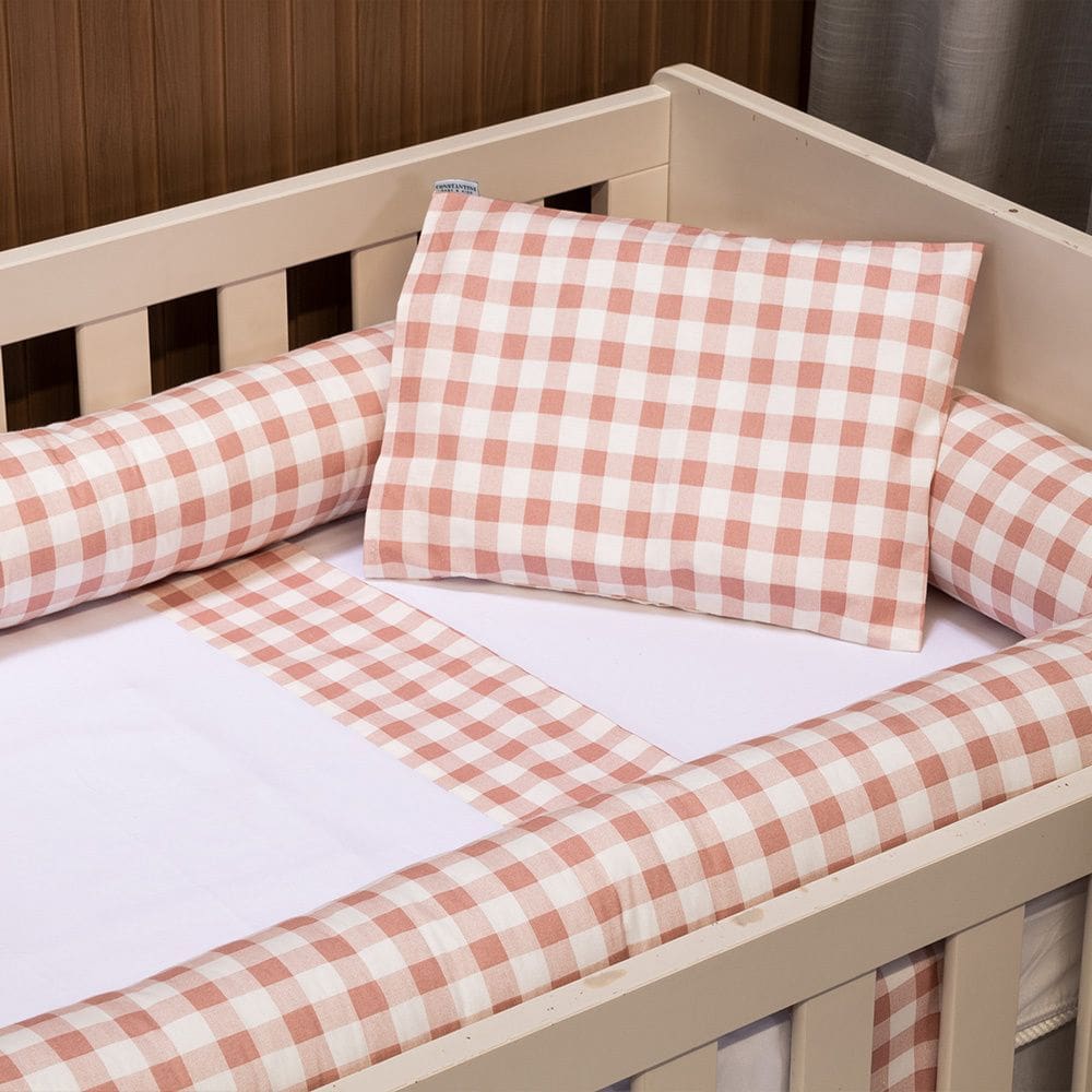 Jogo de lençol Moderninhos berço americano Xadrez Rosê