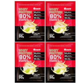 Kit com 4 Saches Whey Protein 80% 30g Growth Torta de limão