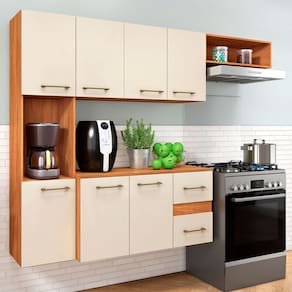 Cozinha Compacta Mila 7 Portas 2 Gaveta Cinamomo/Off White - Fellicci