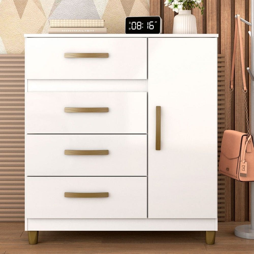 Cômoda Leme 1 Porta 4 Gavetas Branco - Fellicci