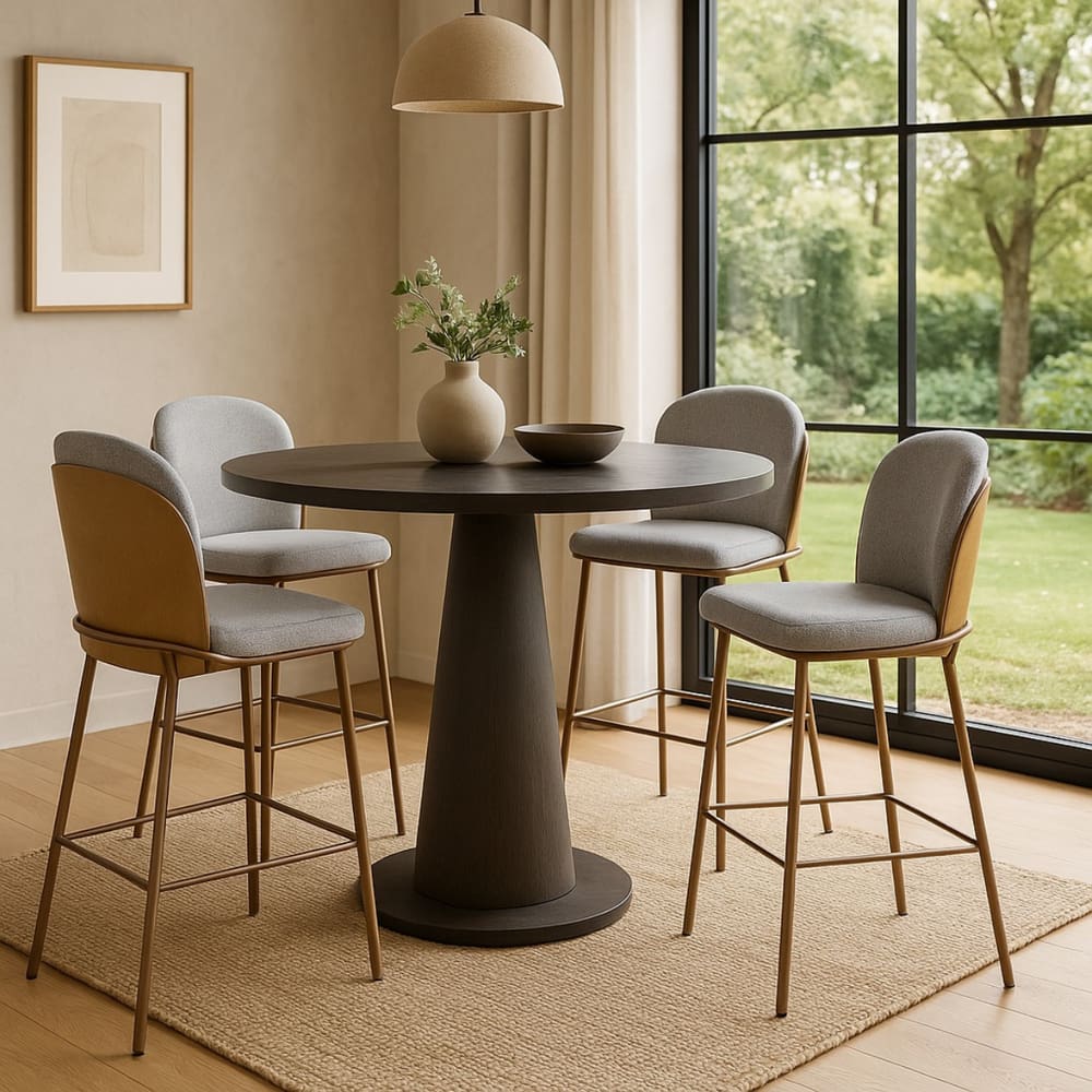 Kit com 4 Banquetas Cristal com Encosto Estofado e Base em Aço Champanhe – Exclusiva