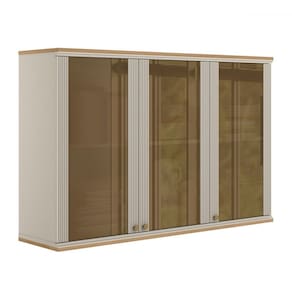 Armário Aéreo Cozinha 120 Cm Requin 3 Portas 100% Mdf com Vidro Jequitibá/Off White Fosco - Pnr Móveis
