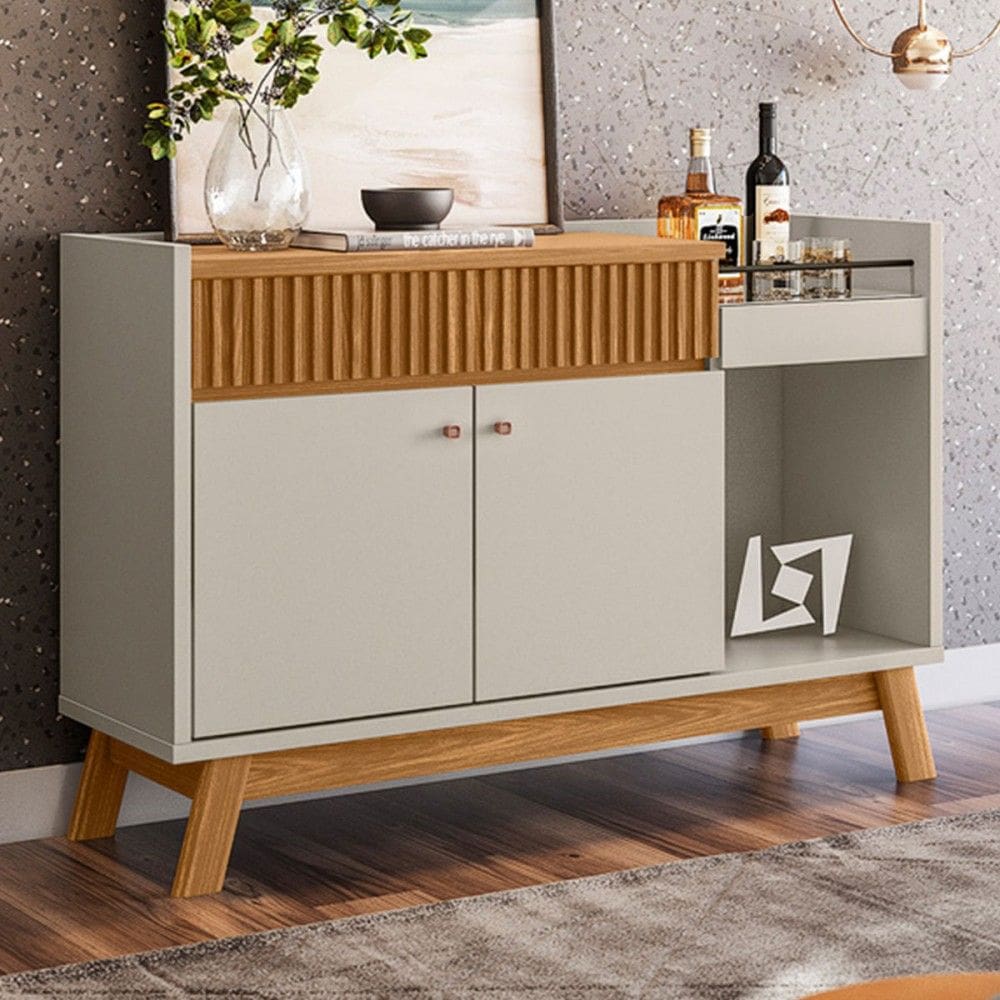Balcão Buffet Deacon 2 Portas 1 Gaveta com Espelho Natural/Off White - Pnr Móveis