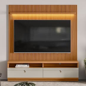 Estante para TV Até 75 Polegadas Colina 2 Gavetas com Led 180 Cm Natural/Off White - Pnr Móveis