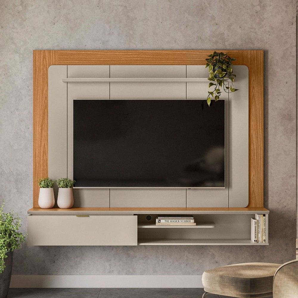 Painel para TV Até 65 Polegadas Soon 1 Porta Natural/Off White - Pnr Móveis
