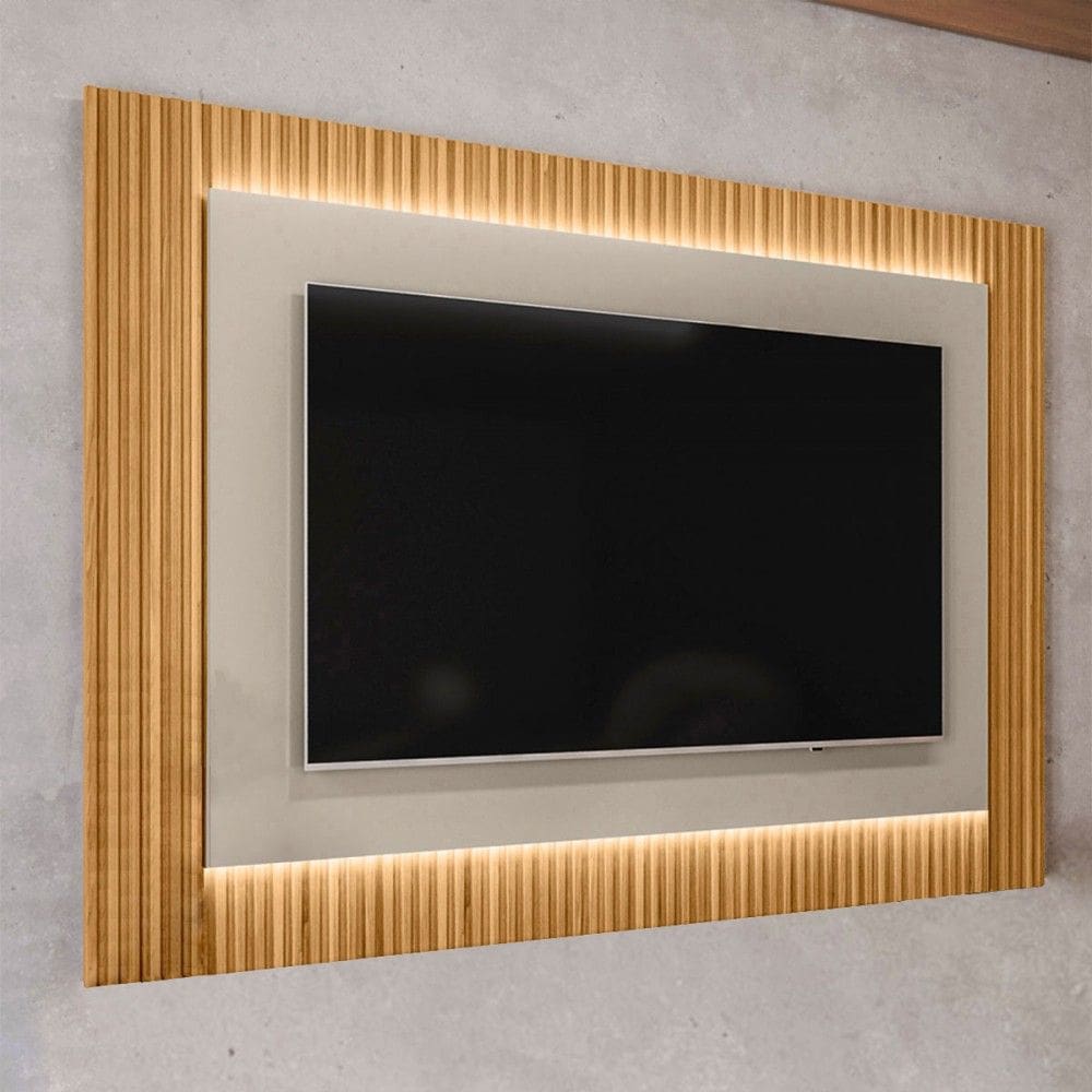 Painel para TV Até 70 Polegadas Cisne 2.2 Ripado com Led Tauari/Off White - Pnr Móveis
