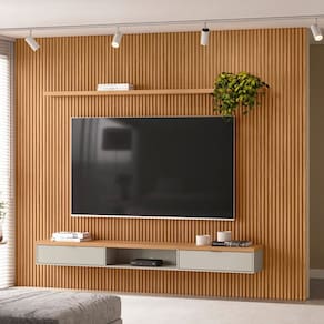 Painel para TV Até 75 Polegadas Sydnei 2 Portas 300 Cm Ripado Natural/Off White - Pnr Móveis