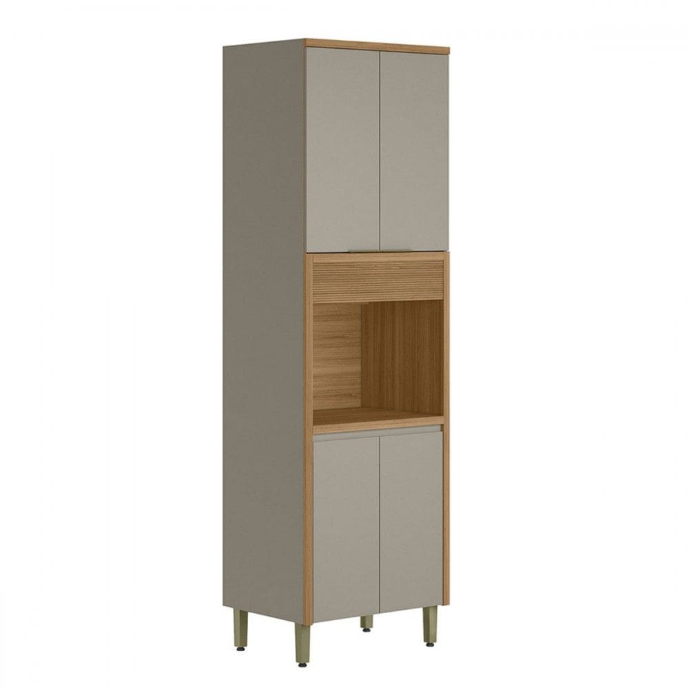 Paneleiro Renard 4 Portas 100% Mdf Jequitibá/Gris Fosco - Pnr Móveis