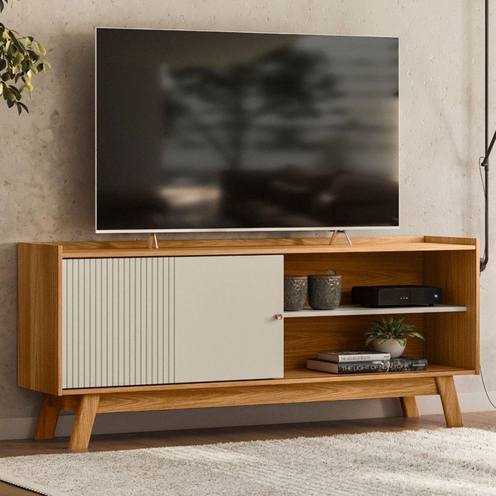 Rack para TV Até 65 Polegadas Kraken 1 Porta 1 Prateleira Natural/Off White - Pnr Móveis