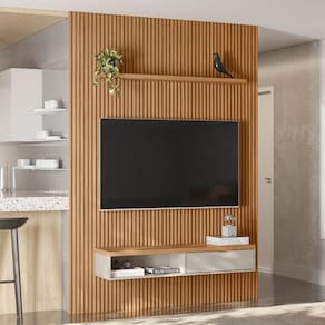 Painel para TV Até 75 Polegadas Sydnei 1 Porta 180 Cm Ripado Natural/Off White - Pnr Móveis