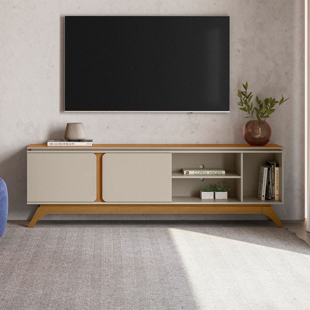 Rack para TV Até 70 Polegadas Street 2 Portas Natural/Off White - Pnr Móveis