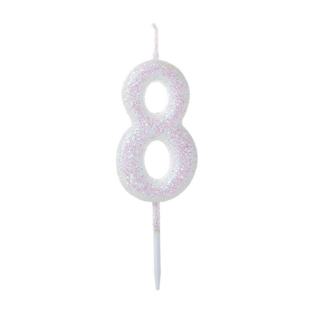 Vela Pequena Glitter Branca Número 8 - 1 Un