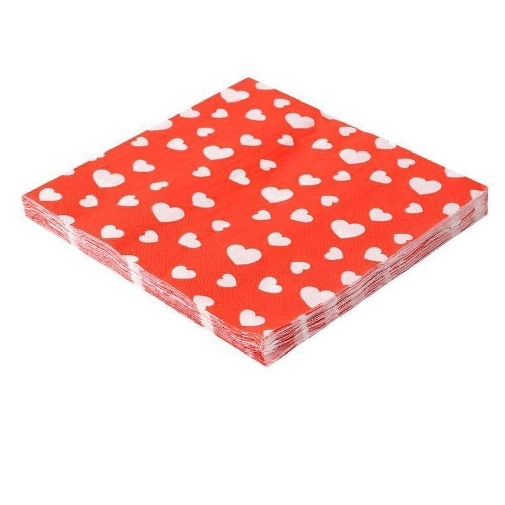 Guardanapo Folha Dupla 32x32cm Vermelho Com Corações - 20 Un
