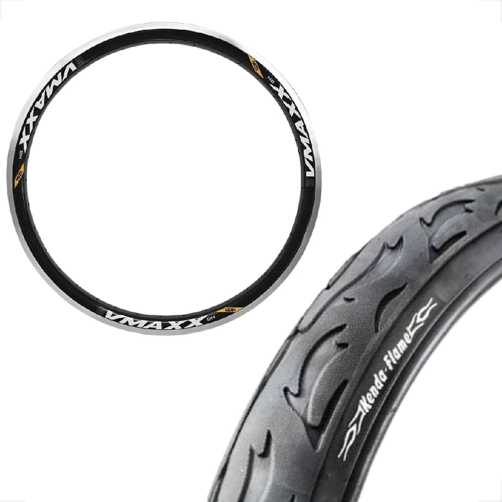Pneu Kenda Flame Aro 26 x 2.2.125 Balão Slick + Aro vzan Vmaxx Preto vbrake Montadinha freeride