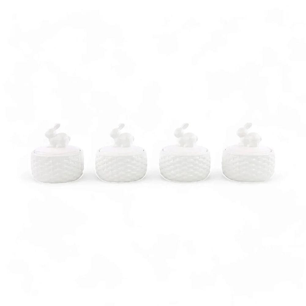 Pote Decorativo De Cerâmica Com Coelho Branco 12cm - 1 Un