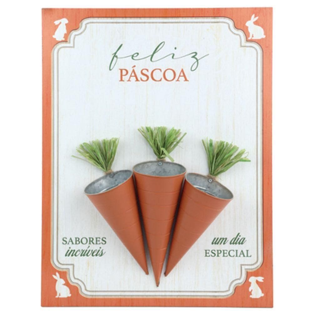 Placa Decorativa De Madeira Com Cenouras Quadrinhos 53x40x11xm - 1 Un