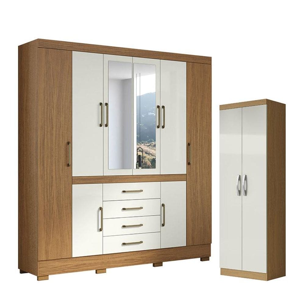 Guarda Roupa Casal Nápole 2045149 e Armário Multiuso New 2000192 Atacama Off White - Aramóveis